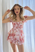 floral boho ruffle romper pink