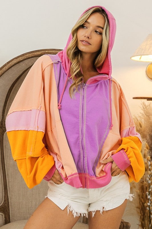 Color block zip up hoodie