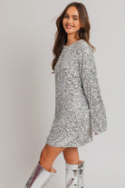 LONG SLEEVE SILVER SEQUIN MINI RESS